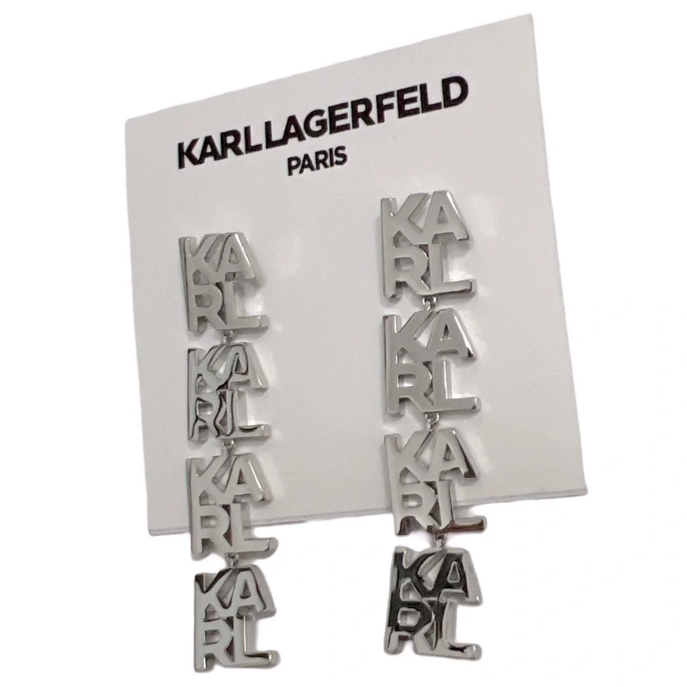 KARL LAGERFELD • Silver Drop Long Earrings - Picture 2 of 4